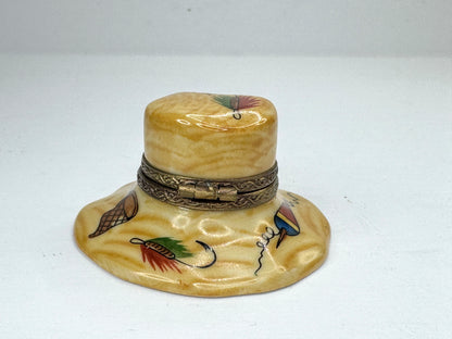 Vintage Limoges France Limited Edition Fishing Hat Trinket Box 3/500 A1193