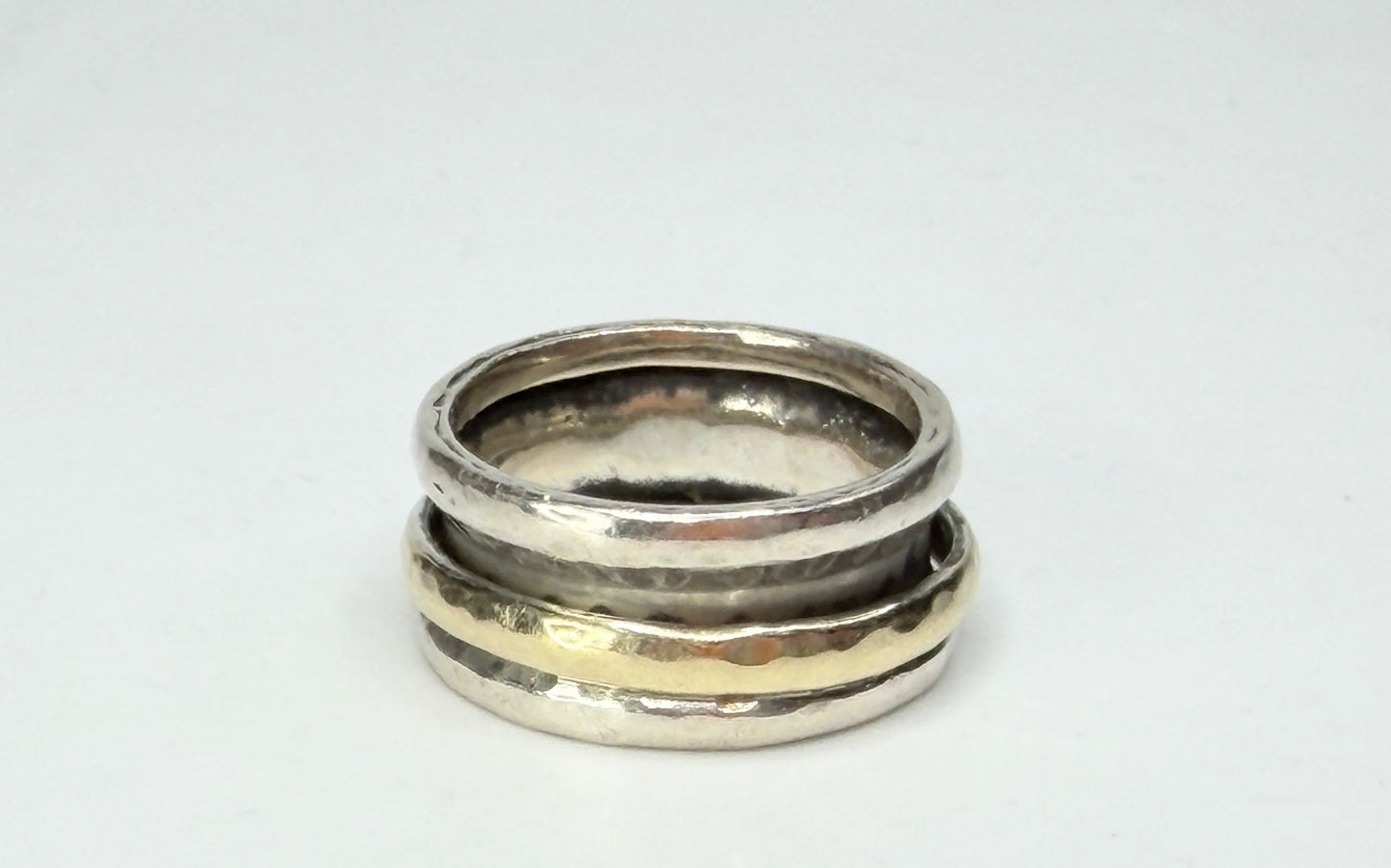 Vintage 14K Gold & Sterling Silver Spinner Ring 925 Size 7 10mm JR1278