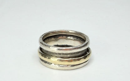 Vintage 14K Gold & Sterling Silver Spinner Ring 925 Size 7 10mm JR1278