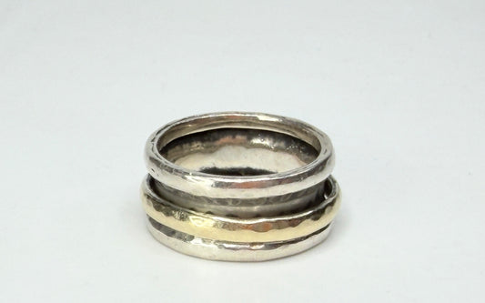 Vintage 14K Gold & Sterling Silver Spinner Ring 925 Size 7 10mm JR1278