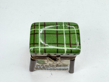 Vintage Elda Creations Limoges Fishing Creel Box with Mini Porcelain Fish A1194