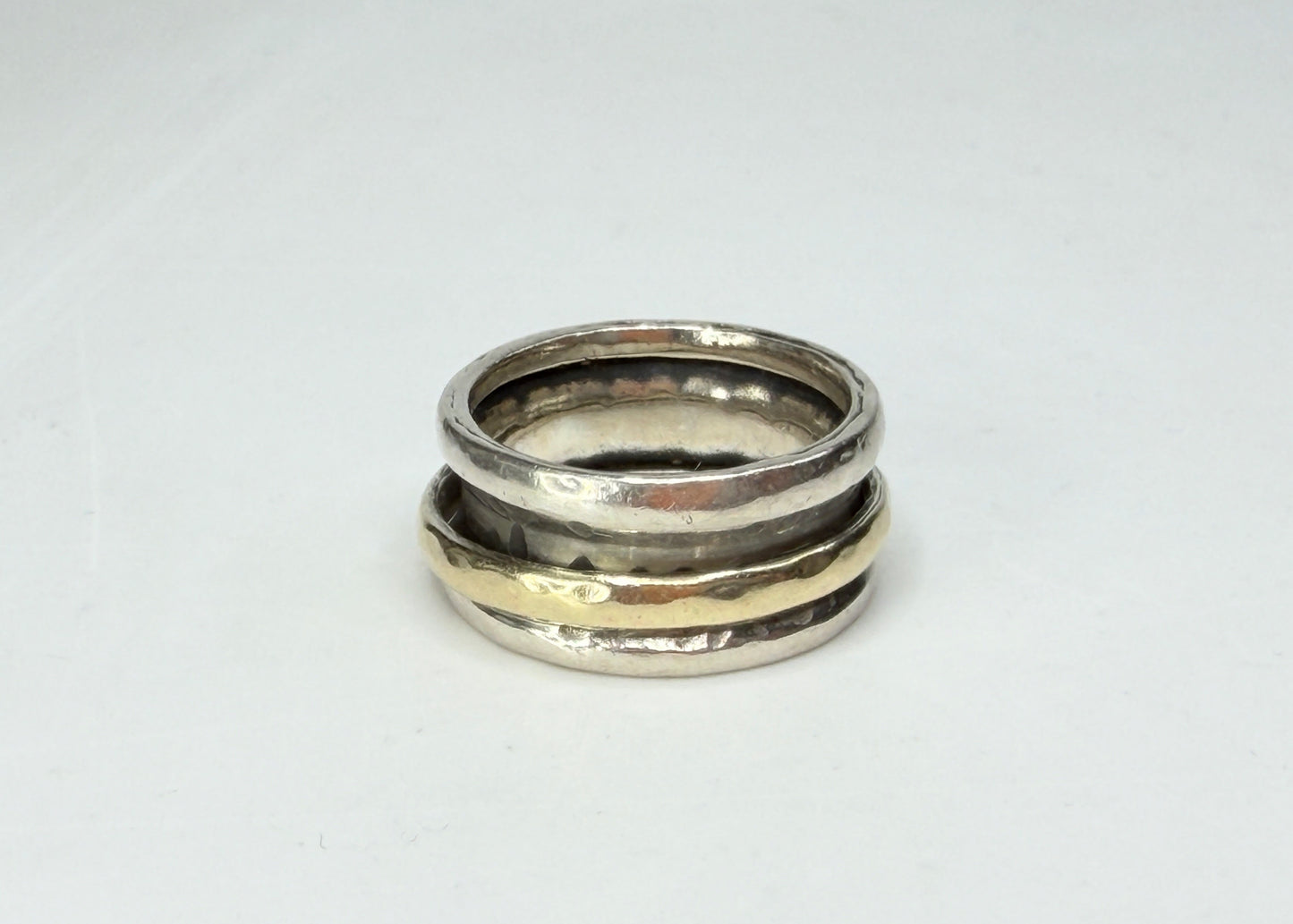 Vintage 14K Gold & Sterling Silver Spinner Ring 925 Size 7 10mm JR1278