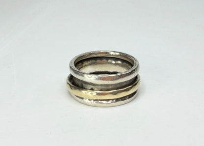 Vintage 14K Gold & Sterling Silver Spinner Ring 925 Size 7 10mm JR1278