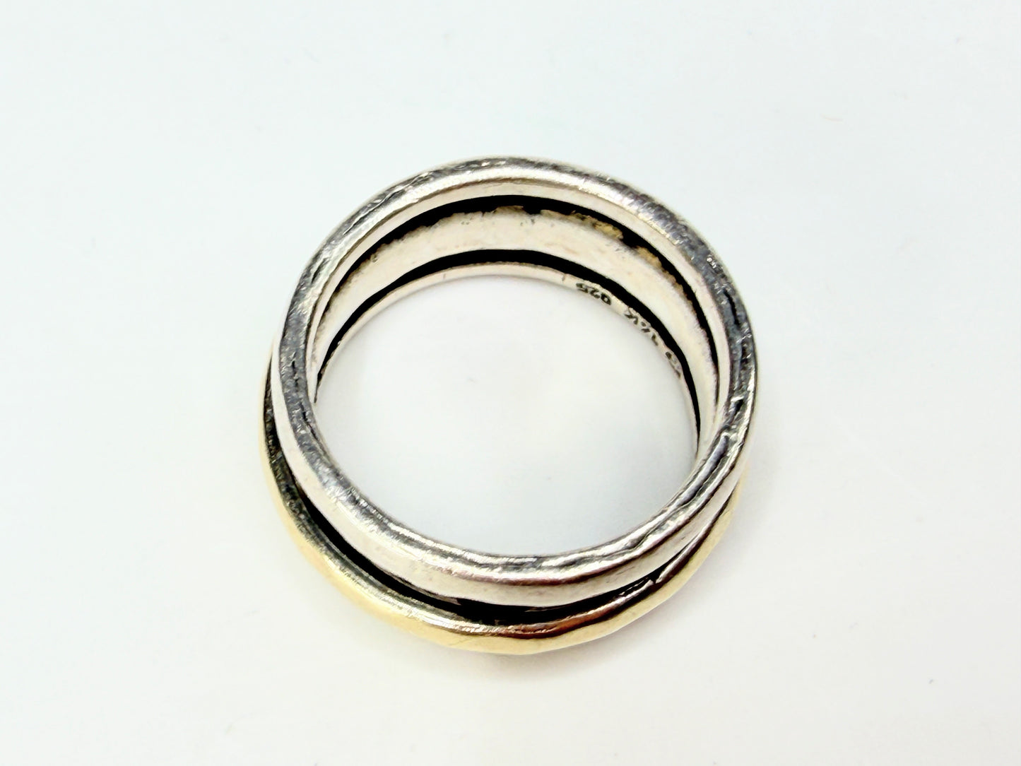 Vintage 14K Gold & Sterling Silver Spinner Ring 925 Size 7 10mm JR1278