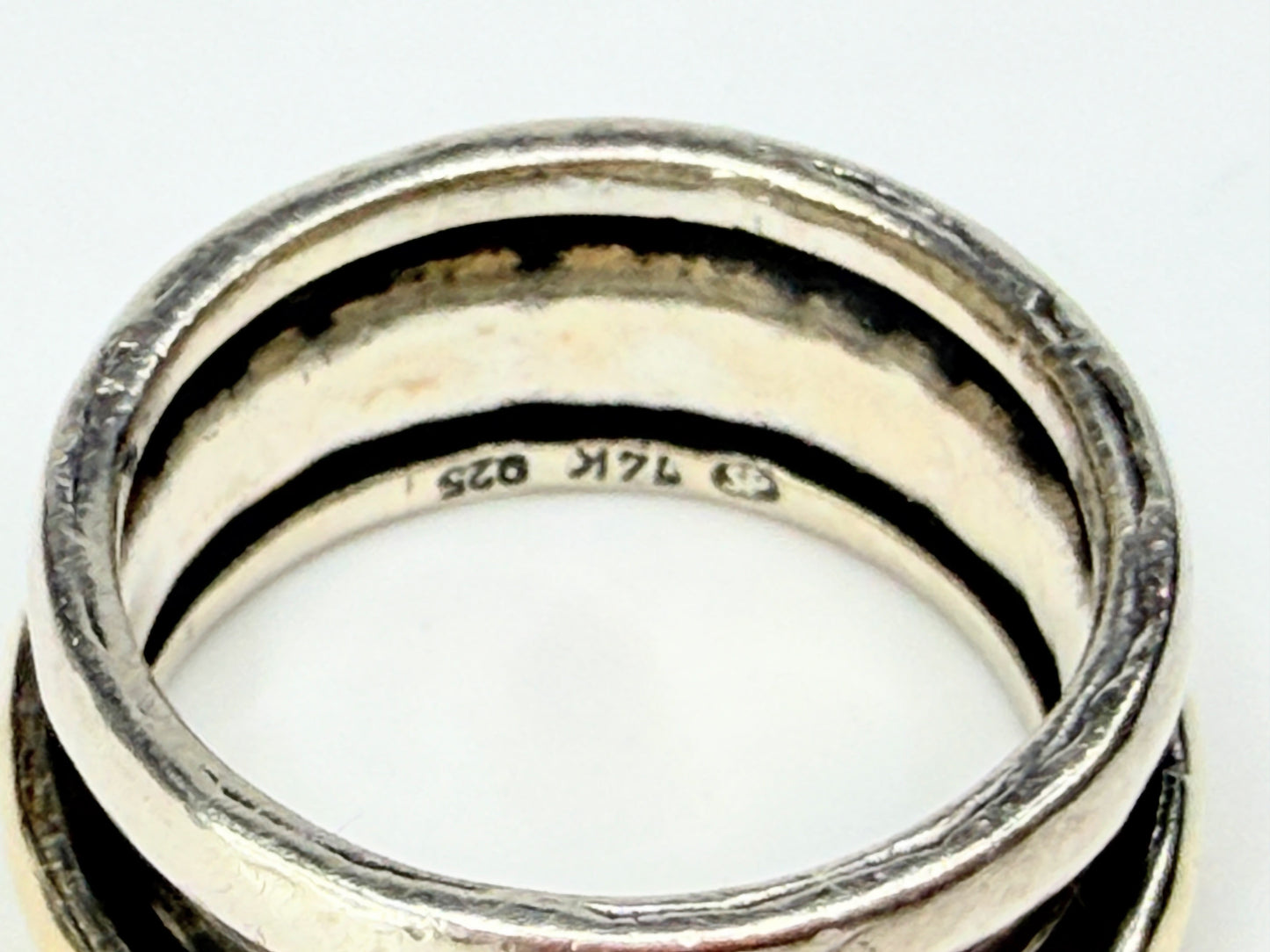 Vintage 14K Gold & Sterling Silver Spinner Ring 925 Size 7 10mm JR1278