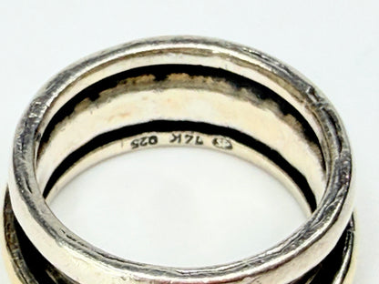 Vintage 14K Gold & Sterling Silver Spinner Ring 925 Size 7 10mm JR1278