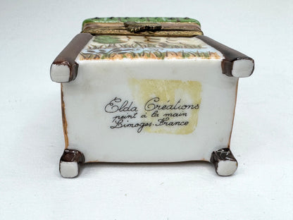 Vintage Elda Creations Limoges Fishing Creel Box with Mini Porcelain Fish A1194