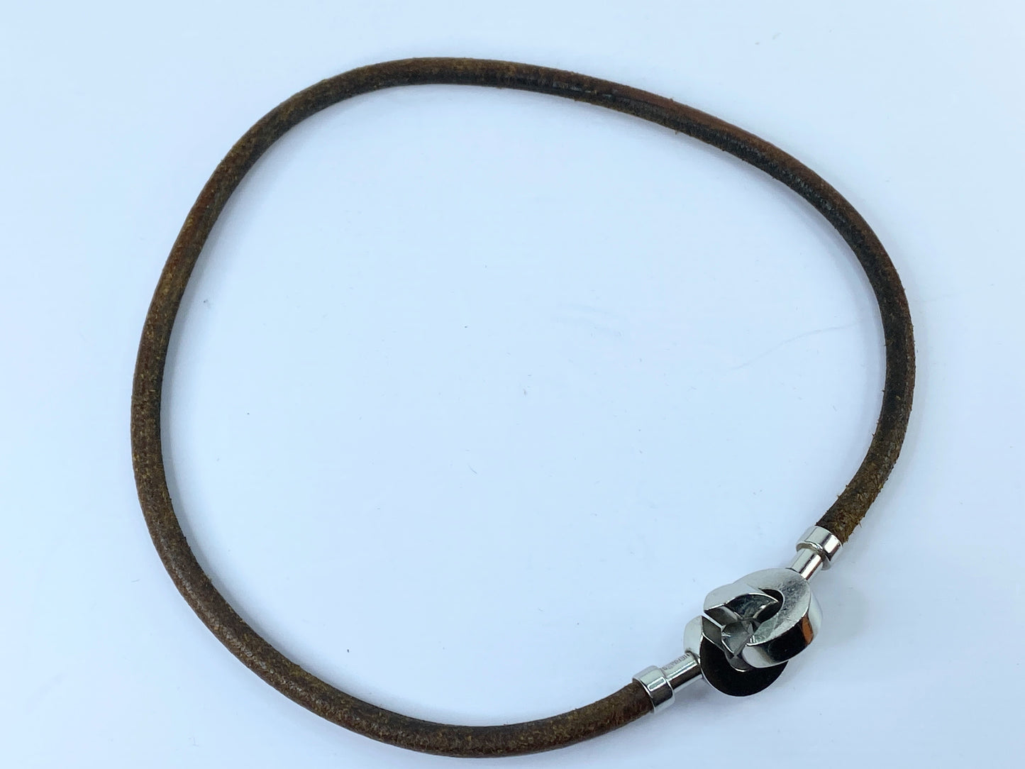 Hermes Leathers & Silver Metal necklace/double wrap bracelet GS494