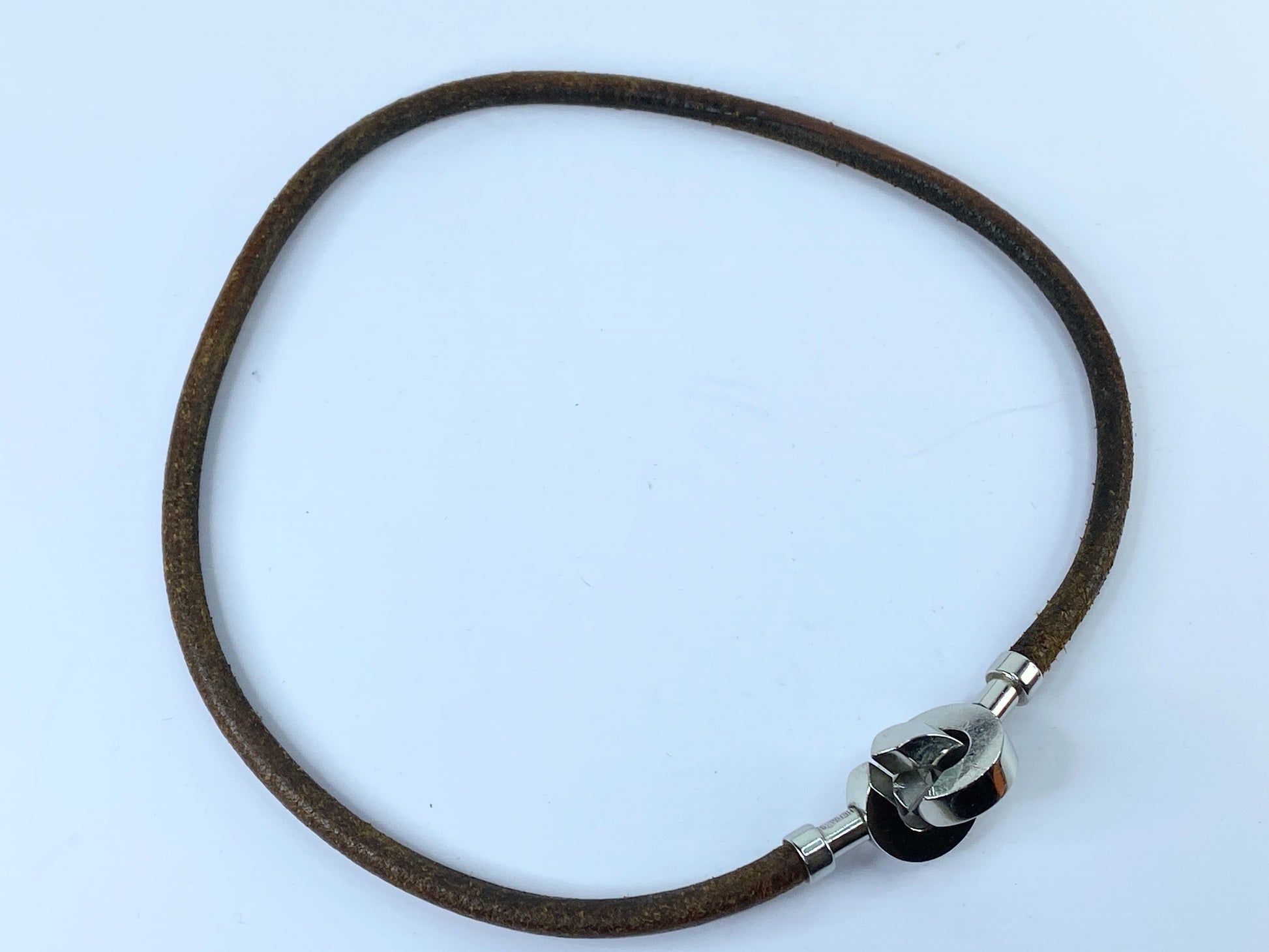 Hermes Leathers & Silver Metal necklace/double wrap bracelet GS494