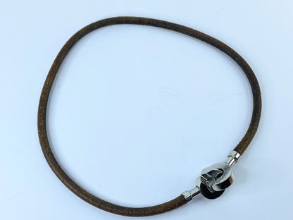 Hermes Leathers & Silver Metal necklace/double wrap bracelet GS494