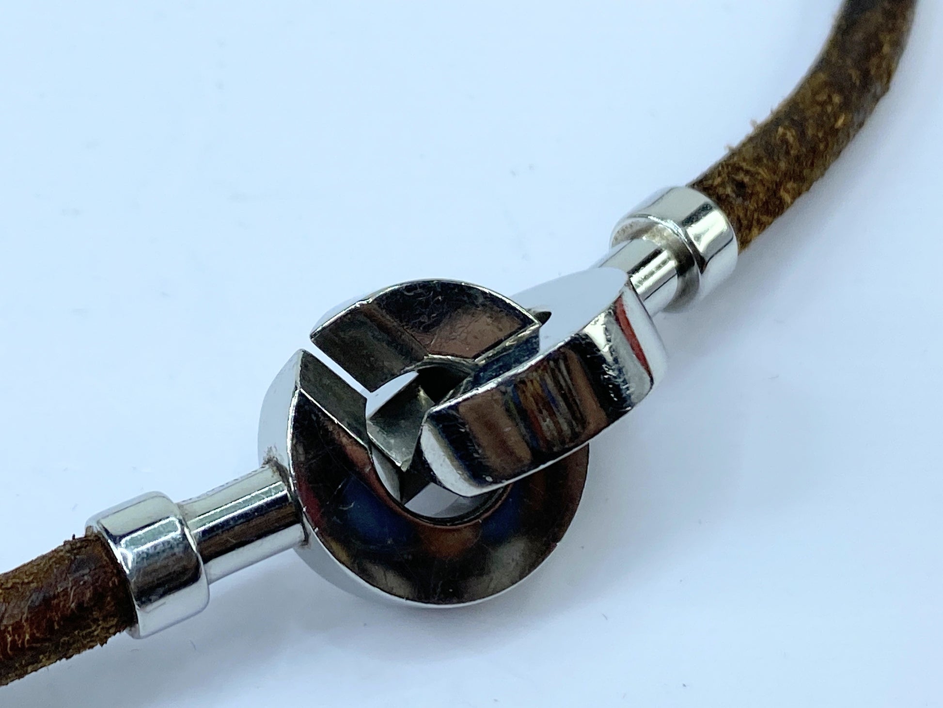 Hermes Leathers & Silver Metal necklace/double wrap bracelet GS494