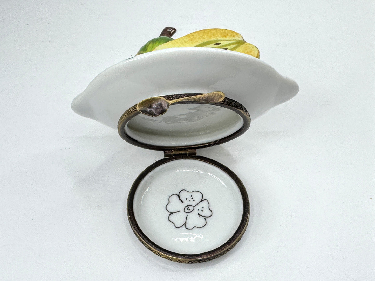 Vintage Limoges France Peint Main Two Pears on Plate Porcelain Trinket Box A1195