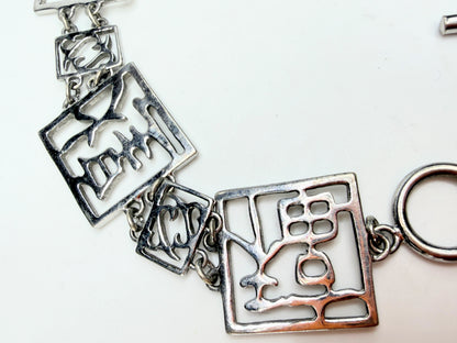 Sterling Silver Chinese Character Openwork Link Bracelet Toggle JR12870