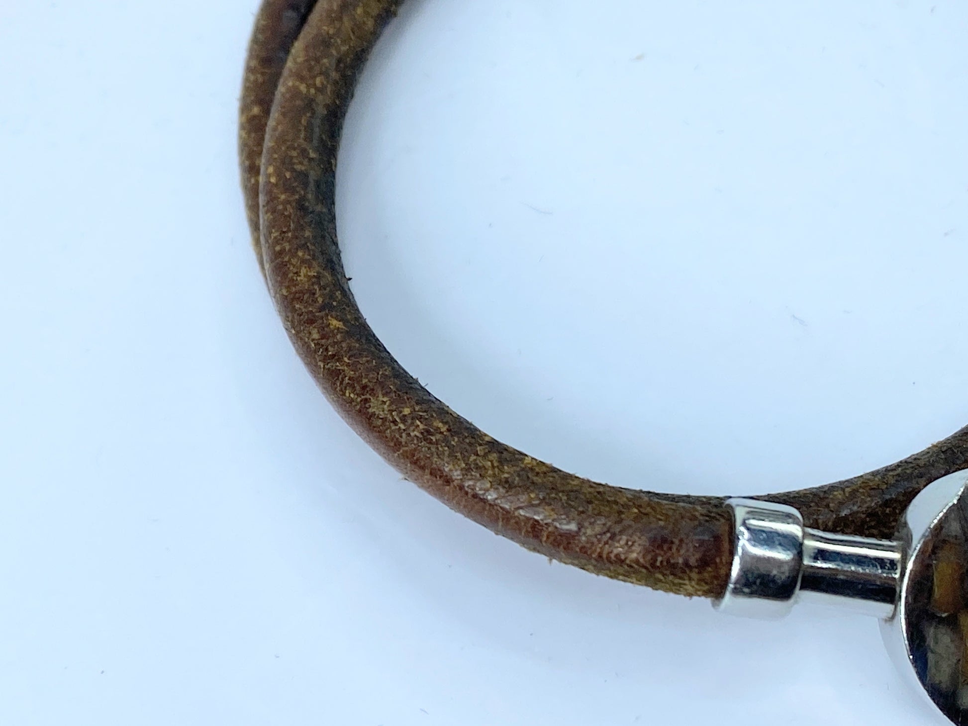 Hermes Leathers & Silver Metal necklace/double wrap bracelet GS494