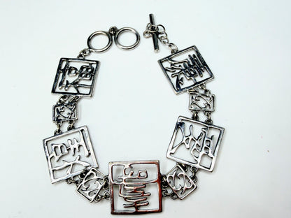 Sterling Silver Chinese Character Openwork Link Bracelet Toggle JR12870