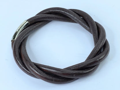 Hermès Tornado Breath 3 Cord Twist Brown Leather Unisex Bracelet 7.75" GS495