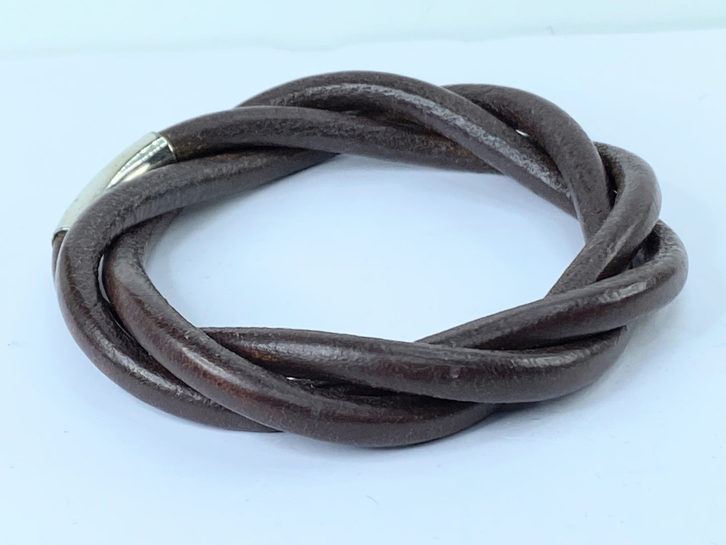 Hermès Tornado Breath 3 Cord Twist Brown Leather Unisex Bracelet 7.75" GS495