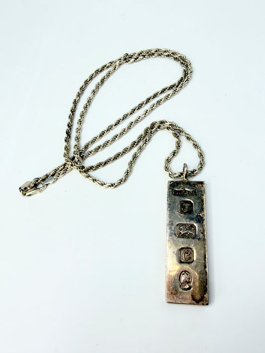1977 Silver Jubilee Sterling Silver Ingot Pendant Birmingham England 24" JR1282