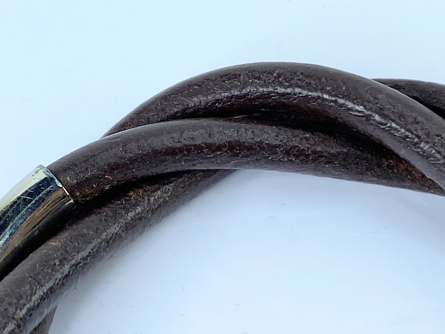 Hermès Tornado Breath 3 Cord Twist Brown Leather Unisex Bracelet 7.75" GS495