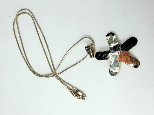 Sterling Silver Hammered Star Pendant Snake Chain Necklace Italy JR1283