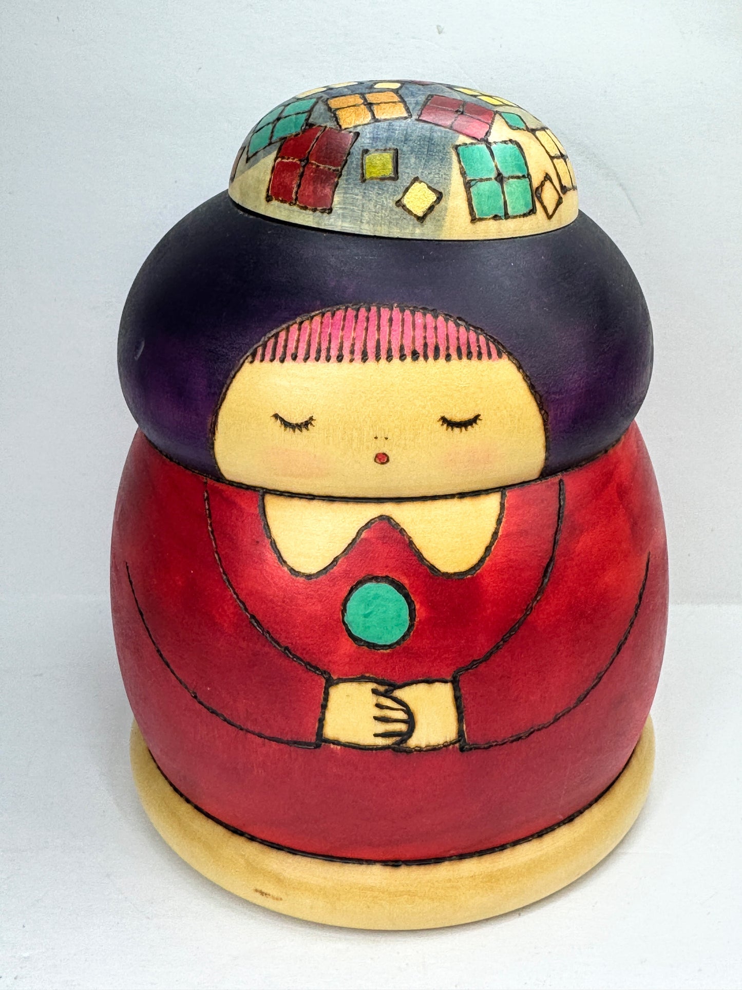 Kokeshi by Sansaku Sekiguchi (1925-2018) Titled あじさい Ajisai Hydrangea A1198