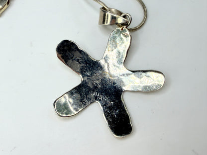 Sterling Silver Hammered Star Pendant Snake Chain Necklace Italy JR1283