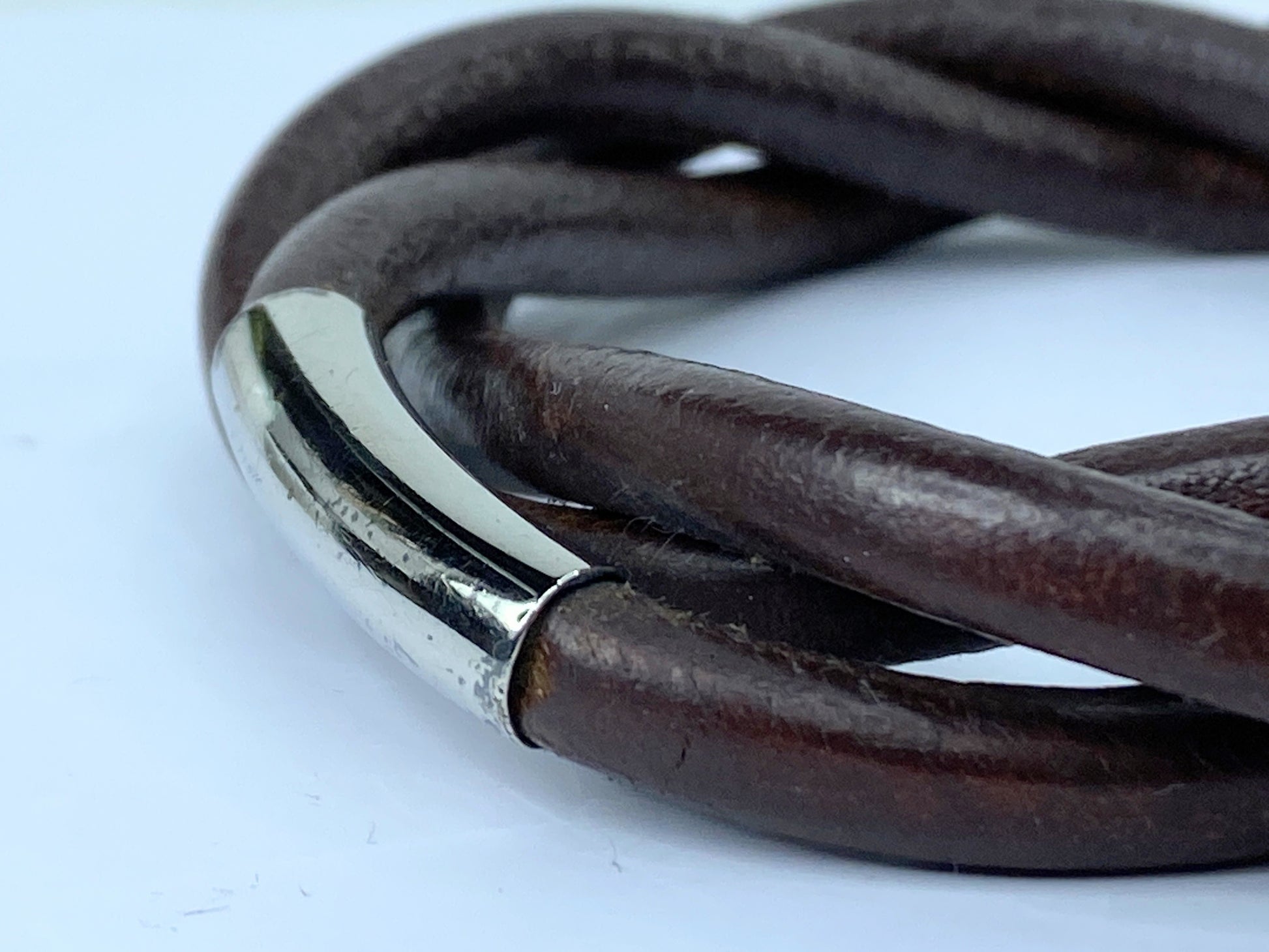 Hermès Tornado Breath 3 Cord Twist Brown Leather Unisex Bracelet 7.75" GS495