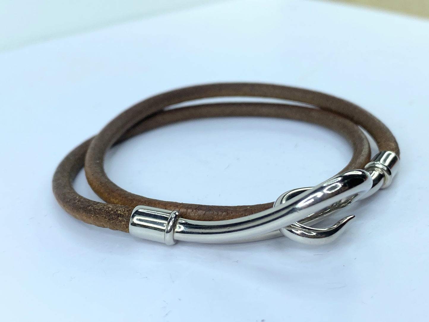 Hermès Jumbo Hook Double Tour Bracelet or necklace Leather 14.5" GS497