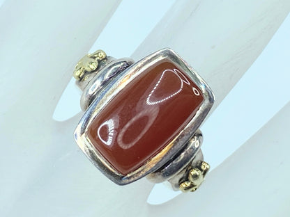 AK Sterling Silver 18k gold Fleur De Lis Carnelian Ring JR9010