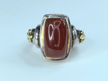 AK Sterling Silver 18k gold Fleur De Lis Carnelian Ring JR9010