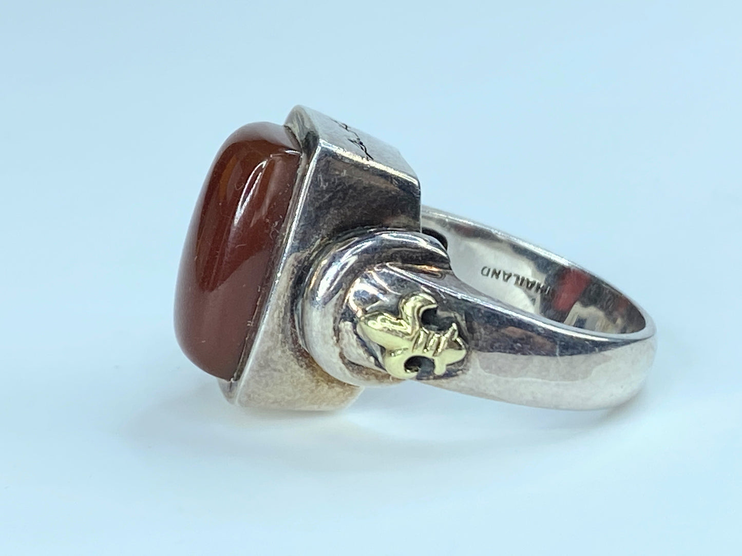 AK Sterling Silver 18k gold Fleur De Lis Carnelian Ring JR9010