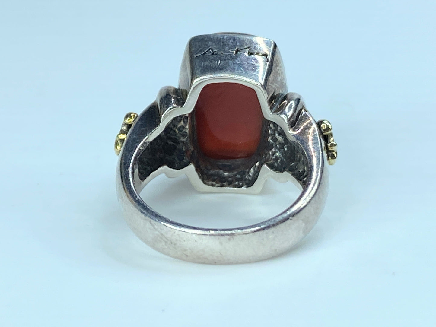 AK Sterling Silver 18k gold Fleur De Lis Carnelian Ring JR9010