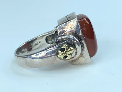 AK Sterling Silver 18k gold Fleur De Lis Carnelian Ring JR9010