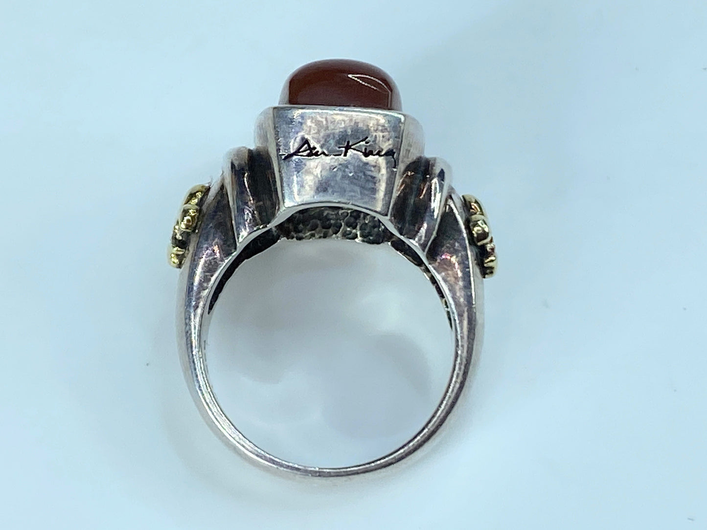 AK Sterling Silver 18k gold Fleur De Lis Carnelian Ring JR9010