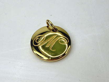 Vintage Tiffany & Co. Notes 18K Gold Letter M Disc Charm Pendant JR1951