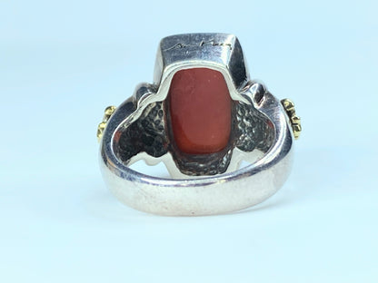 AK Sterling Silver 18k gold Fleur De Lis Carnelian Ring JR9010