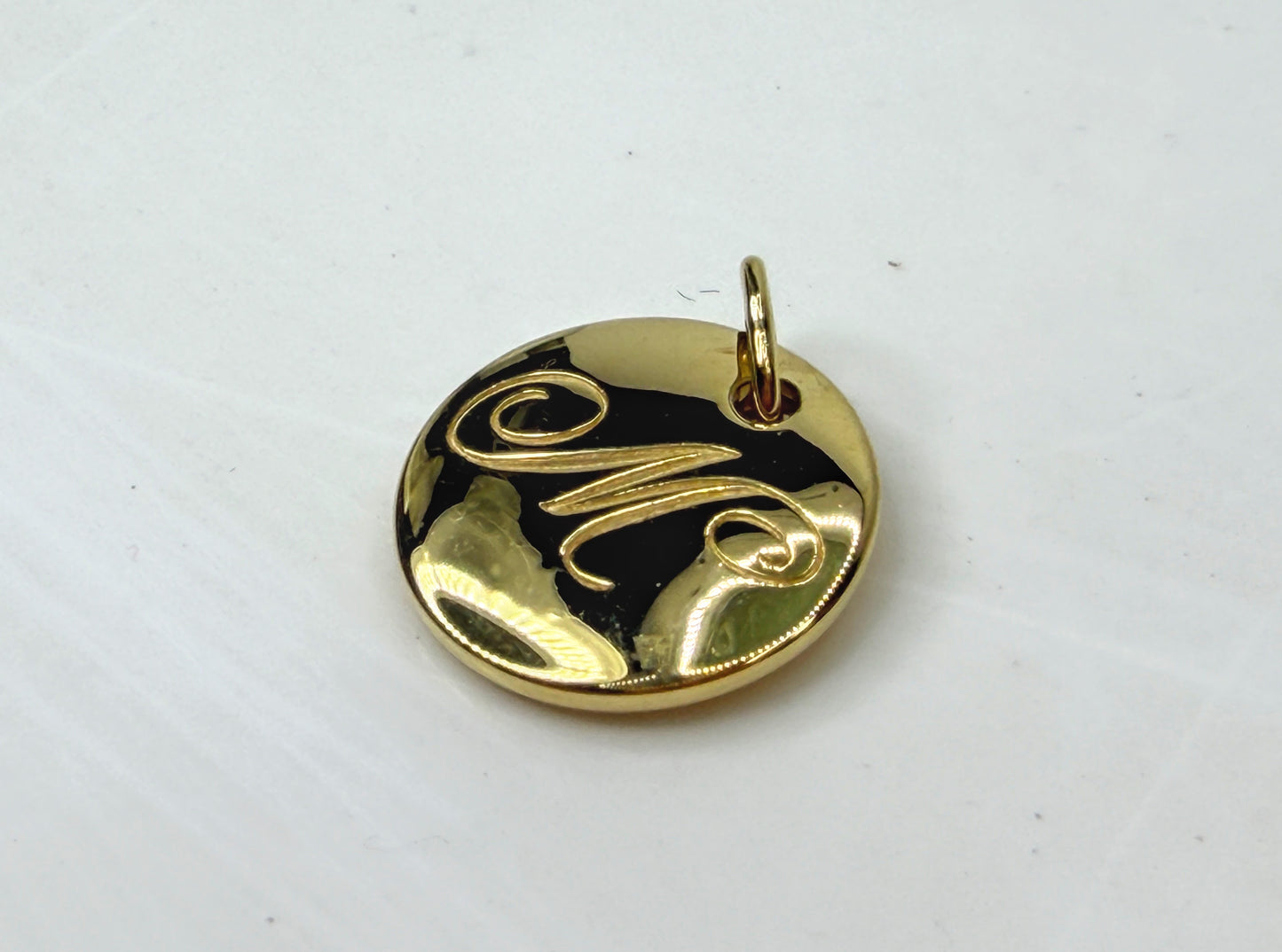 Vintage Tiffany & Co. Notes 18K Gold Letter M Disc Charm Pendant JR1951