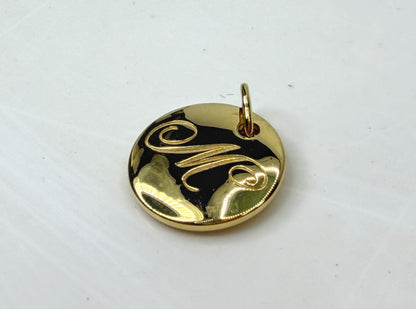 Vintage Tiffany & Co. Notes 18K Gold Letter M Disc Charm Pendant JR1951