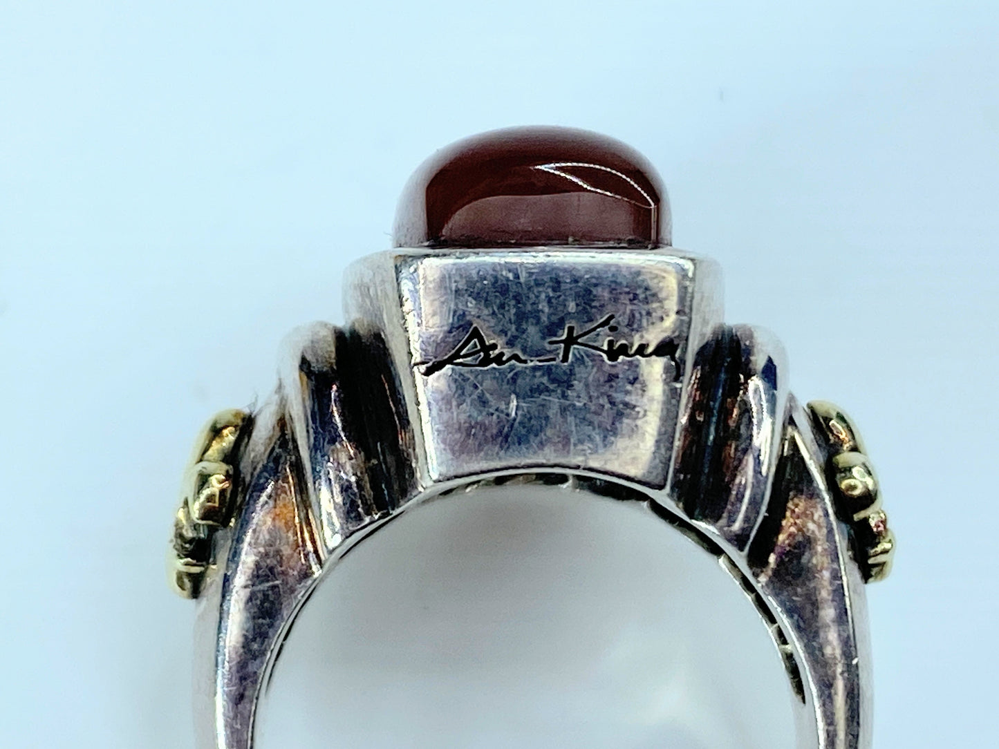 AK Sterling Silver 18k gold Fleur De Lis Carnelian Ring JR9010