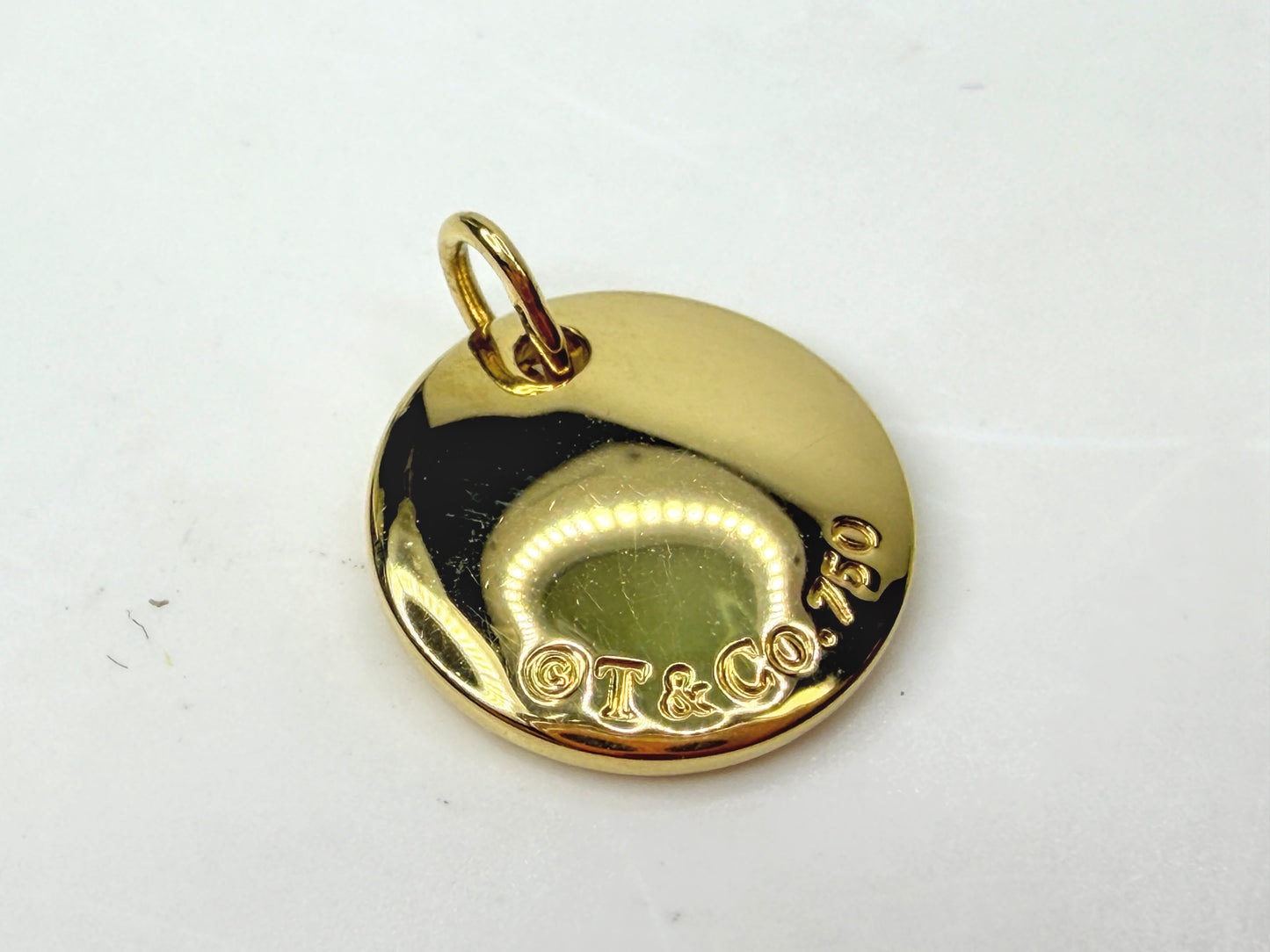 Vintage Tiffany & Co. Notes 18K Gold Letter M Disc Charm Pendant JR1951