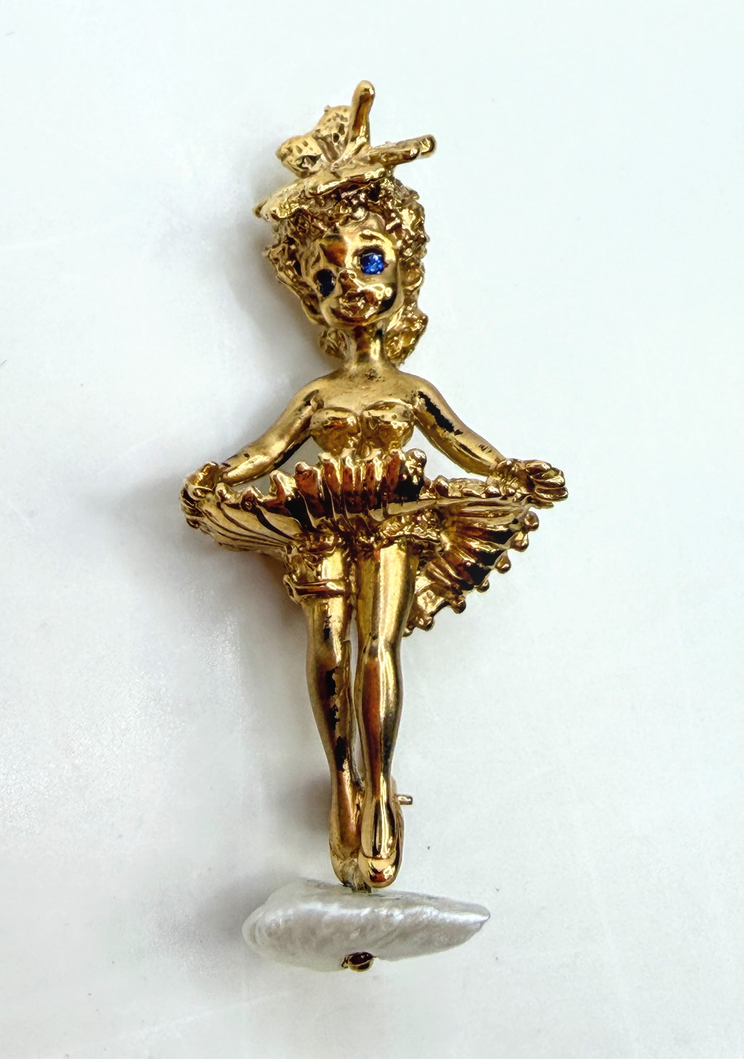 Vintage Marvin Hime CYVRA 14K Gold Ballerina Pearl Brooch 10.2g 1.75" JR1952