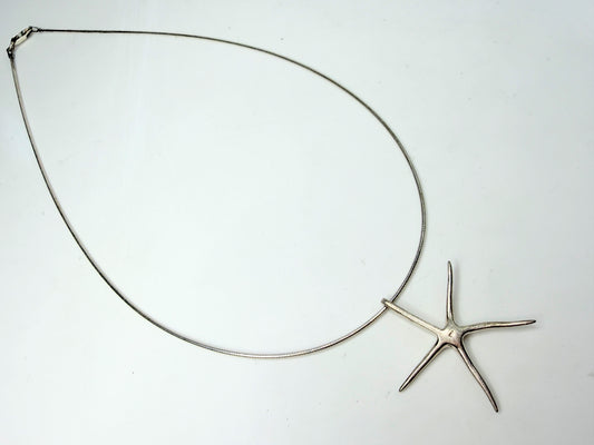 Minimalist Sterling Silver Skeleton Starfish Necklace 16" Coastal Modern JR1687