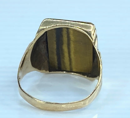 Men's 10K yellow gold relief etching Tiger eye man bust ring