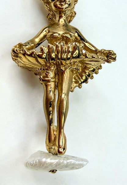 Vintage CYVRA 14K Gold Girl on Pearl Cloud Brooch Sapphire Eyes 10.2g JR1962