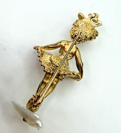 Vintage CYVRA 14K Gold Girl on Pearl Cloud Brooch Sapphire Eyes 10.2g JR1962