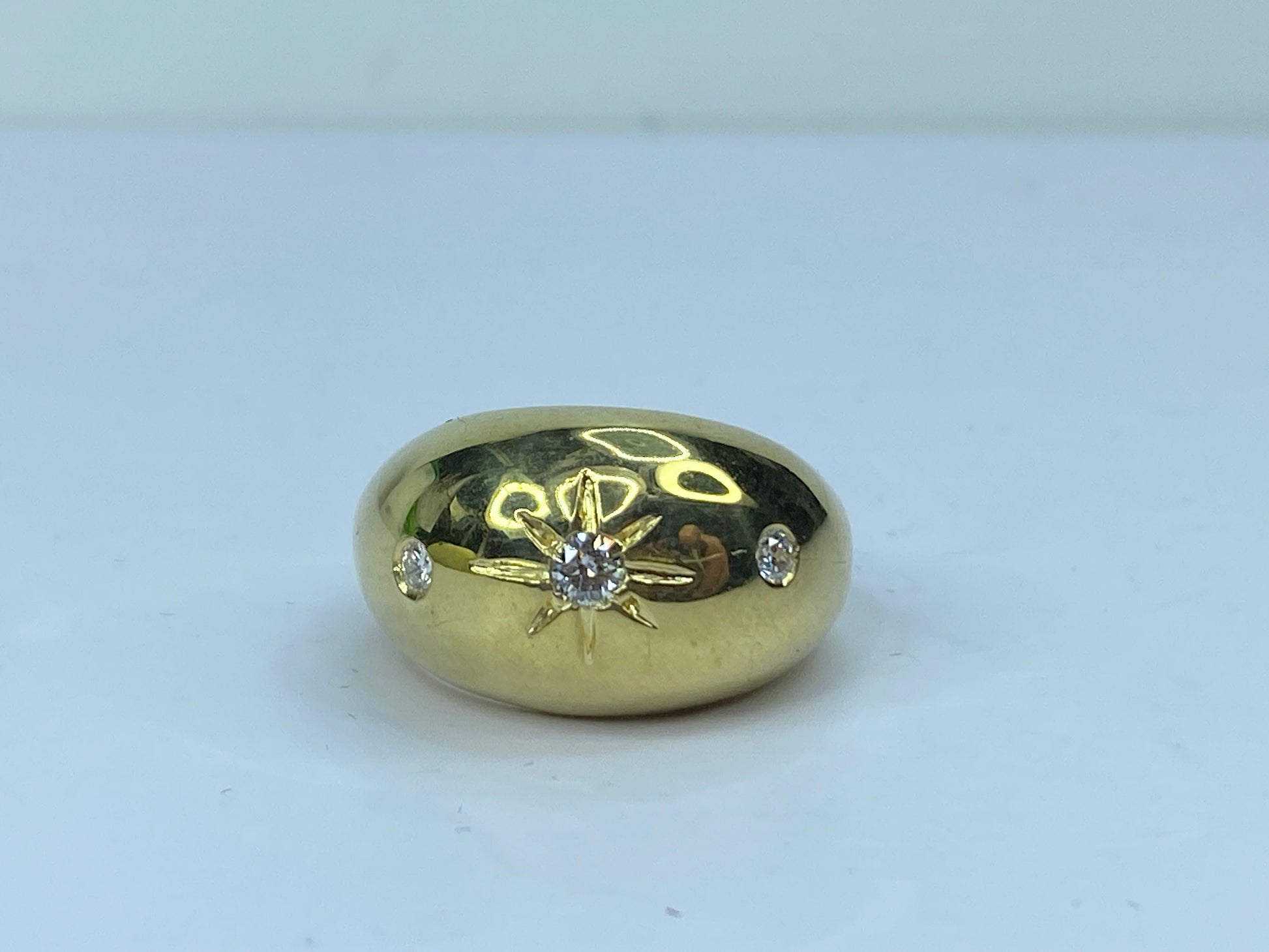 18K yellow gold 0.22ct G/VS Round diamond Starburst Dome ring s7.25 10.2g JR667