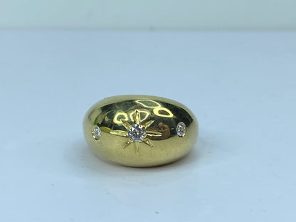 18K yellow gold 0.22ct G/VS Round diamond Starburst Dome ring s7.25 10.2g JR667