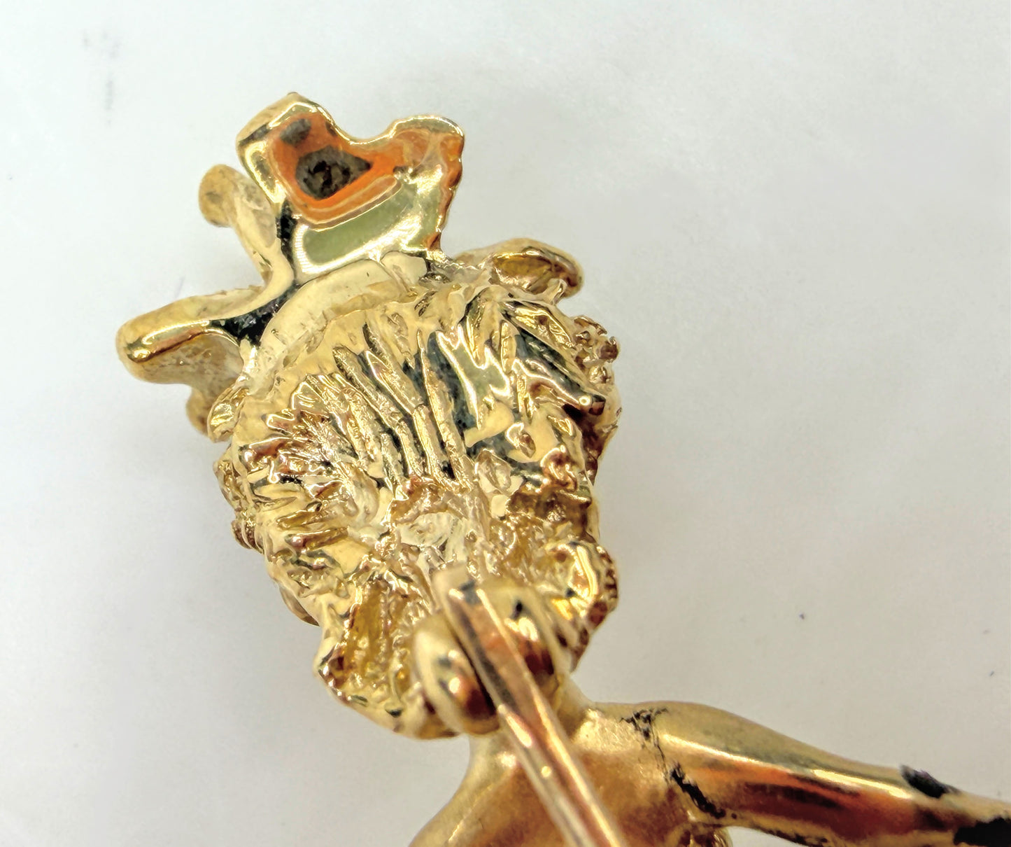 Vintage CYVRA 14K Gold Girl on Pearl Cloud Brooch Sapphire Eyes 10.2g JR1962