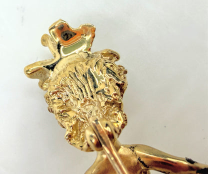 Vintage CYVRA 14K Gold Girl on Pearl Cloud Brooch Sapphire Eyes 10.2g JR1962