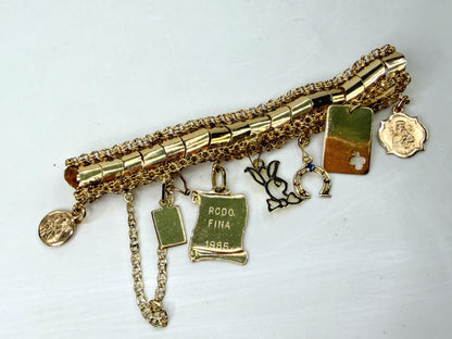 Vintage 14K Gold Charm Bracelet 8 Charms Playboy Diploma 7.25" JR1953